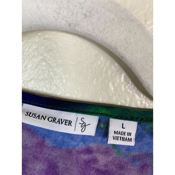 Susan Graver Women Top size Large Liquid knit V-Neck Watercolor 3/4 Sleeve Artsy - Picture 3 of 12